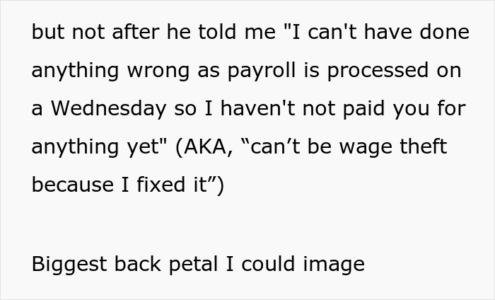 Worker Refuses To Take Boss’s Nonsense Reasons For Not Being Paid After 13.5-Hour Shift Worker Refuses To Take Boss’s Nonsense Reasons For Not Being Paid After 13.5-Hour Shift