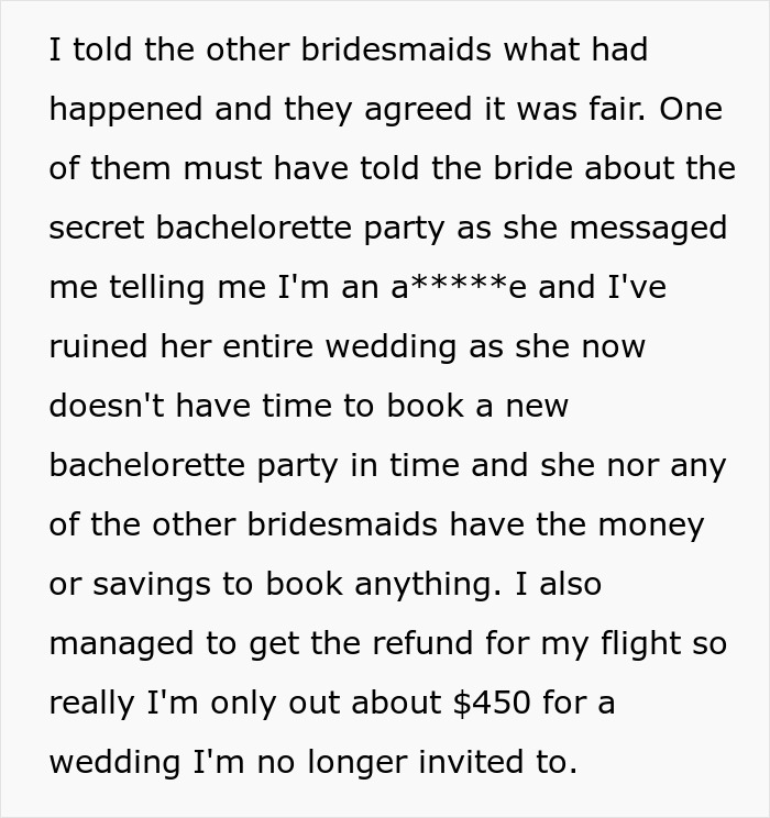 Bride 'Fires' Her Bridesmaid Who Paid For The Bachelorette Party, So She Cancels Everything