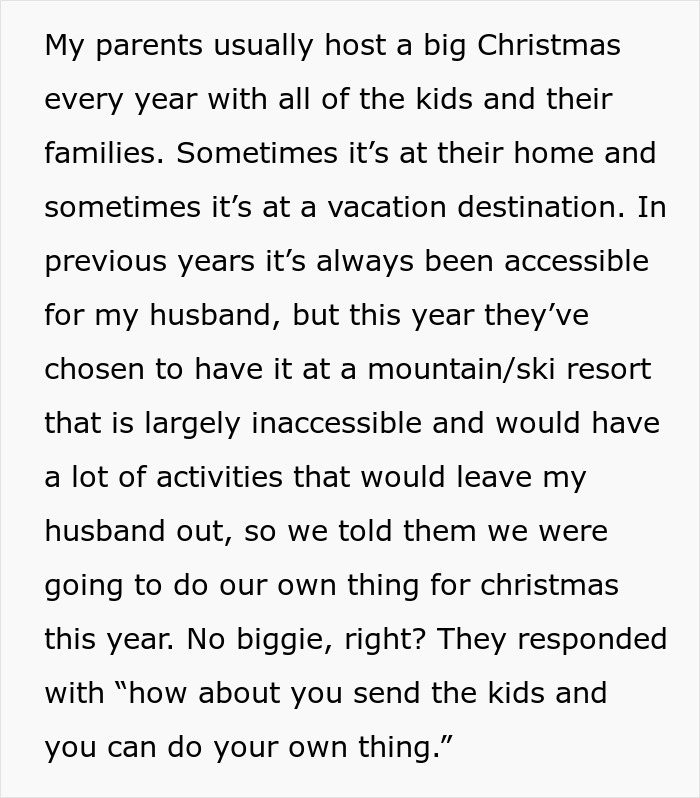 Family Drama Ensues After Grandparents Plan Christmas That Is Inaccessible To Their Son-In-Law