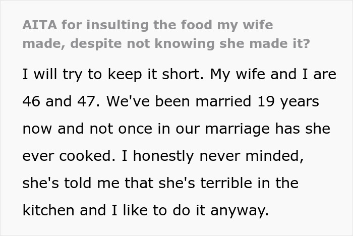 &ldquo;Borderline Gross&rdquo;: Wife Goes To Bed In Tears After Husband Mistakes Home Cooking For Takeout