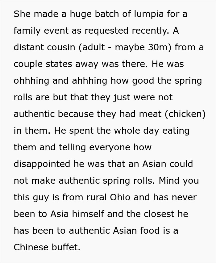Cousin Keeps Criticizing Man&rsquo;s Wife&rsquo;s Asian Food For Not Being 'Authentic' Enough, Gets Humbled