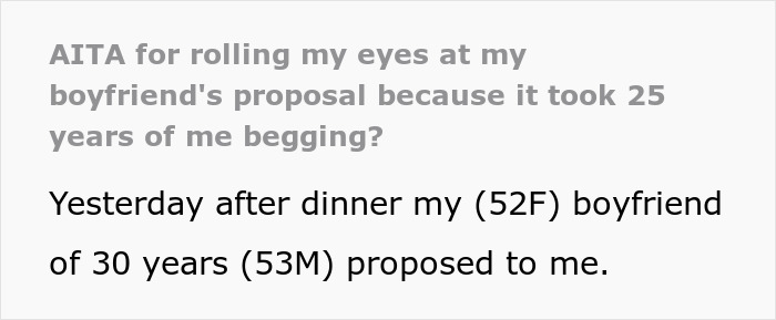 BF Decides It's Finally Time To Propose After 30 Years And 4 Kids, Is Met With An Eye Roll BF Decides It's Finally Time To Propose After 30 Years And 4 Kids, Is Met With An Eye Roll