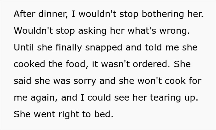 &ldquo;Borderline Gross&rdquo;: Wife Goes To Bed In Tears After Husband Mistakes Home Cooking For Takeout