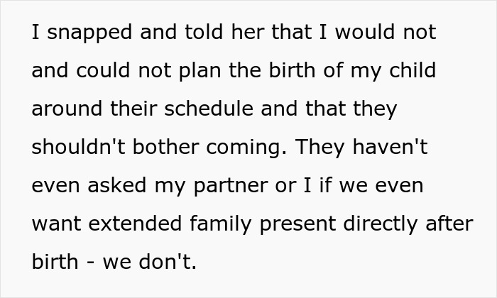 Woman Shares Her Delusional Parents Want Her To Have A C-Section So It Will Fit Their Plans