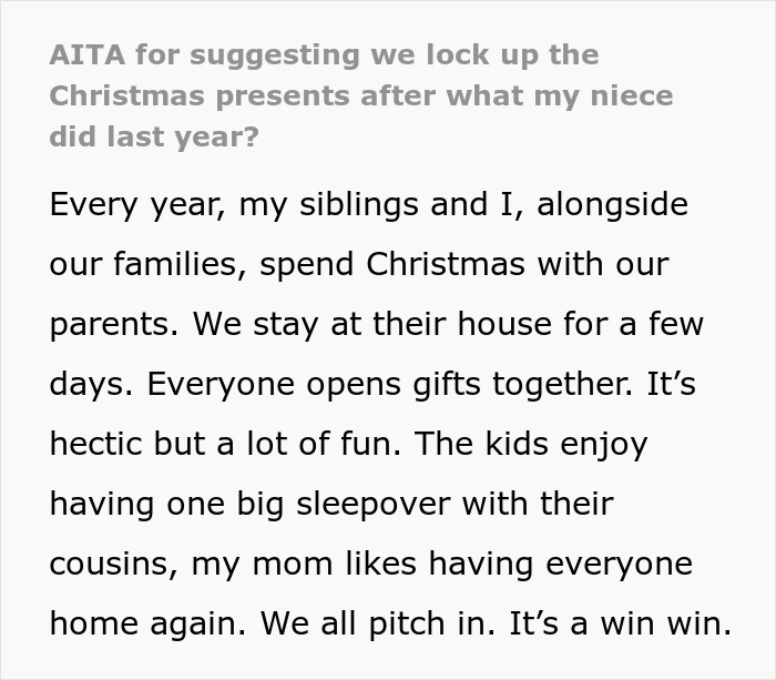 &ldquo;AITA For Suggesting We Lock Up The Christmas Presents After What My Niece Did Last Year?&rdquo;