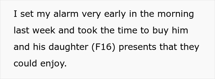 Text excerpt about buying thoughtful presents for boyfriend and his daughter, linked to unthoughtful Christmas gift story.