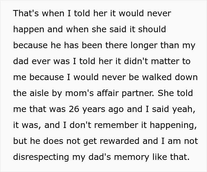 Woman Refuses To Let Mom’s Cheating Affair Partner Walk Her Down The Aisle, Causes Drama Woman Refuses To Let Mom’s Cheating Affair Partner Walk Her Down The Aisle, Causes Drama