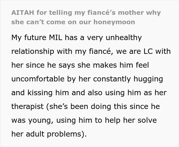 Bride-To-Be Is Forced To Tell Her Mother-In-Law Why She Can’t Come On Their Honeymoon Bride-To-Be Is Forced To Tell Her Mother-In-Law Why She Can’t Come On Their Honeymoon
