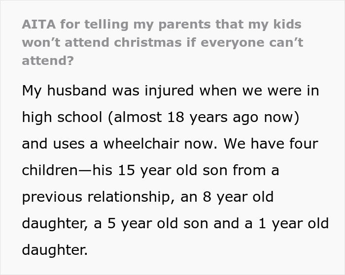 Family Drama Ensues After Grandparents Plan Christmas That Is Inaccessible To Their Son-In-Law
