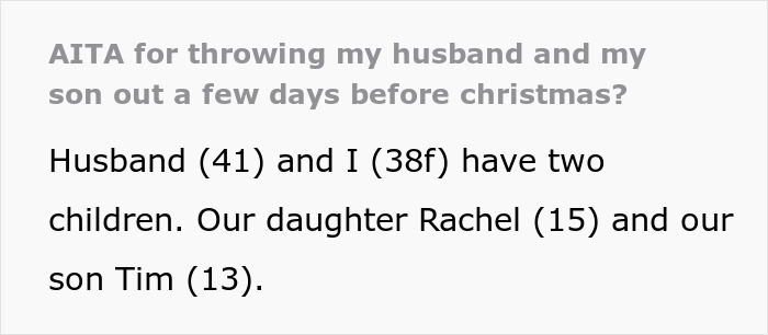 Mom questioning if kicking out husband and son before Christmas was an overreaction in a family conflict post.