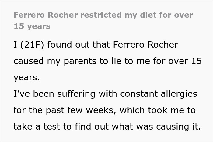 “I Feel Betrayed”: Woman Finds Out Her Parents Were Lying About Her Nut Allergy All Along “I Feel Betrayed”: Woman Finds Out Her Parents Were Lying About Her Nut Allergy All Along