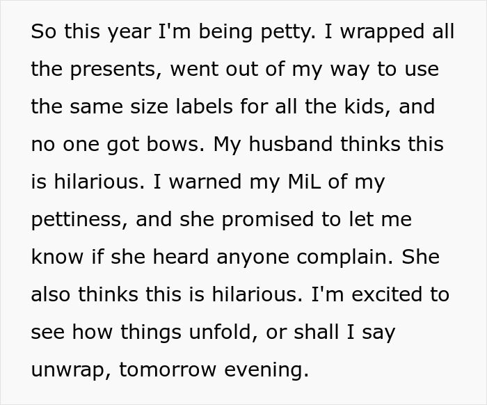 &ldquo;No One Gets Bows This Year&rdquo;: Woman Takes Petty Revenge On Entitled SILs