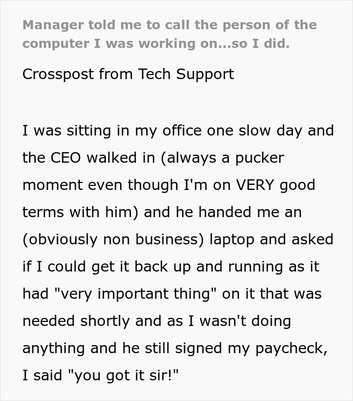 Manager Demands To Speak With The Owner Of The Laptop IT Guy Is Working On, The CEO Answers