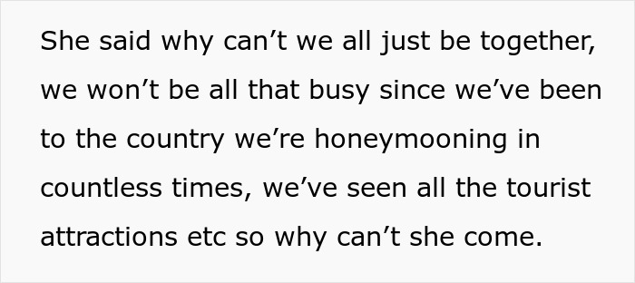 Bride-To-Be Is Forced To Tell Her Mother-In-Law Why She Can’t Come On Their Honeymoon Bride-To-Be Is Forced To Tell Her Mother-In-Law Why She Can’t Come On Their Honeymoon