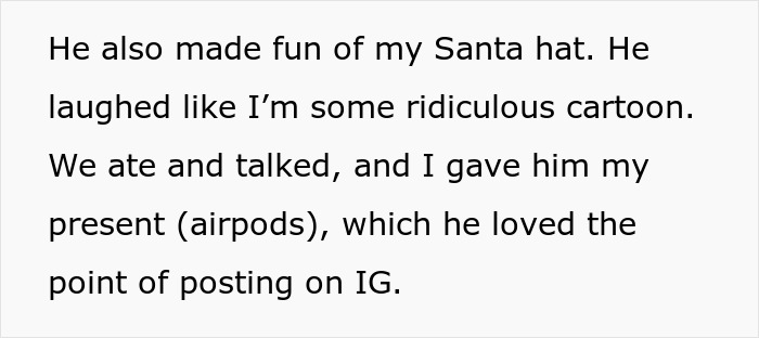 Text excerpt about a woman giving an unthoughtful Christmas gift causing conflict with her boyfriend.