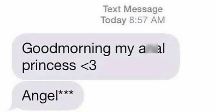 Text message showing an autocorrect fail turning a sweet good morning message into a funny autocorrect mess.