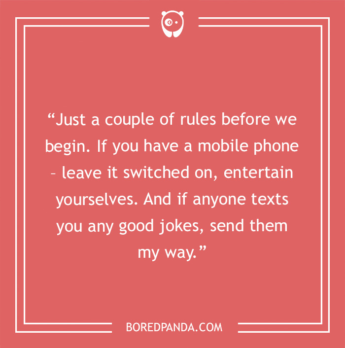 A humorous quote encouraging mobile phones to stay on and jokes to be shared during a best man speech.
