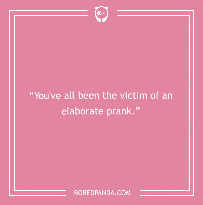 Pink background with white text featuring a best man speech joke saying everyone is the victim of an elaborate prank.