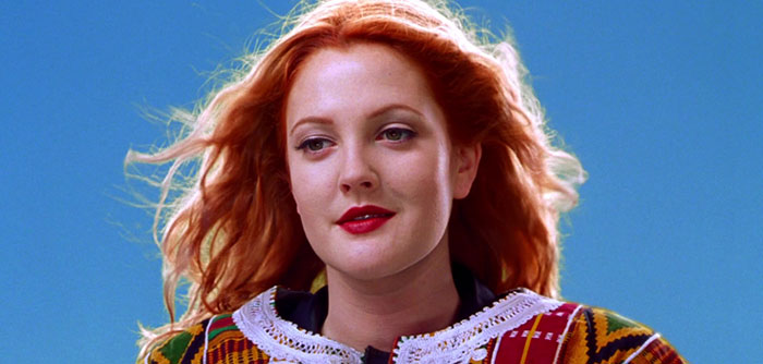 Drew Barrymore looking sideways in the sky 