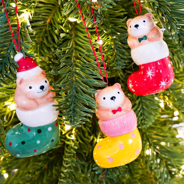 Hand-Painted Bear In Stocking Ornaments