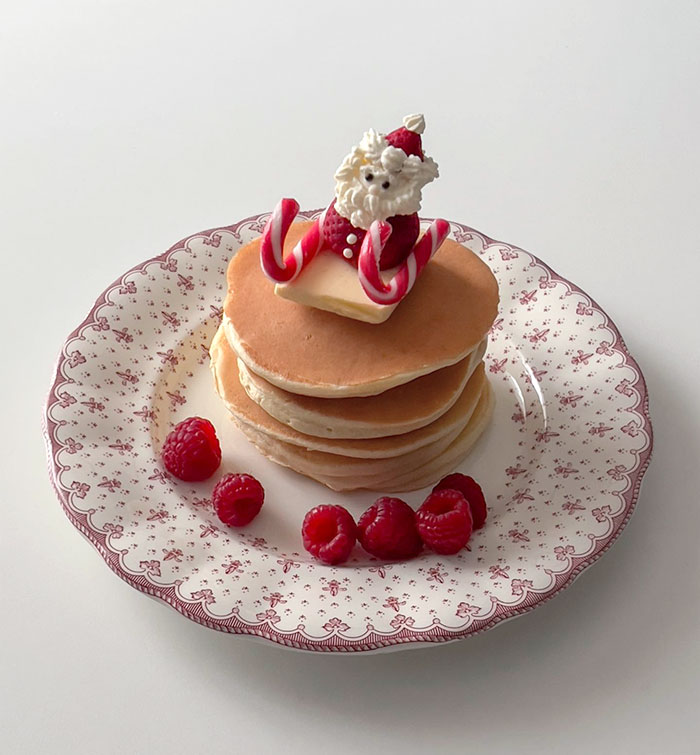 Ricotta Pancakes With Strawberry Santa And His Butter & Candy Cane Sleigh