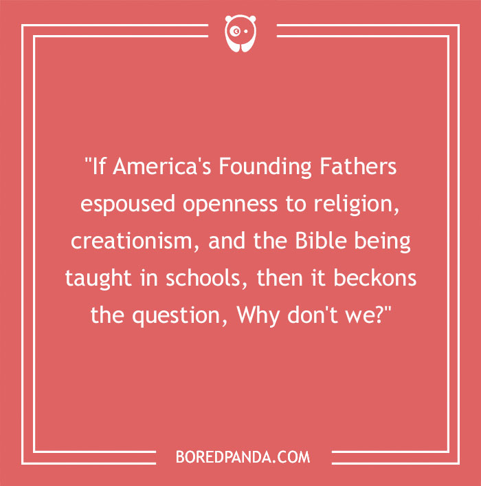 Quote on a red background about America's Founding Fathers' views on religion and creationism by Chuck Norris. - 29