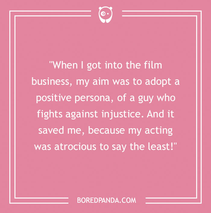 Chuck Norris quote on adopting a positive persona and fighting injustice, with a pink background and Bored Panda logo. - 14