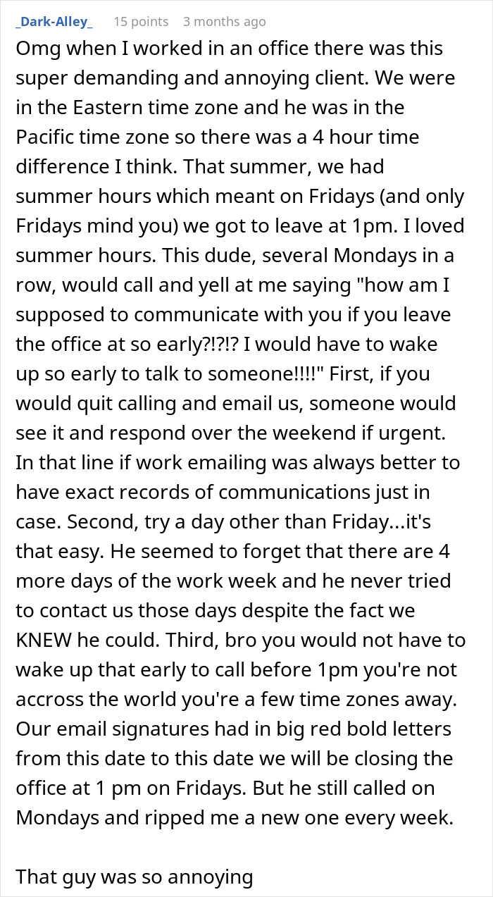 Person Learns Entitled Client Wants To Be Called 'First Thing In The Morning', Makes It 5:15 AM