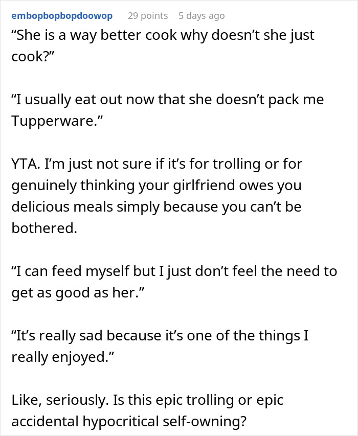 &ldquo;She's Your Girlfriend, Not Your Mommy&rdquo;: The Net Blasts Man For Demanding GF Cook For Him