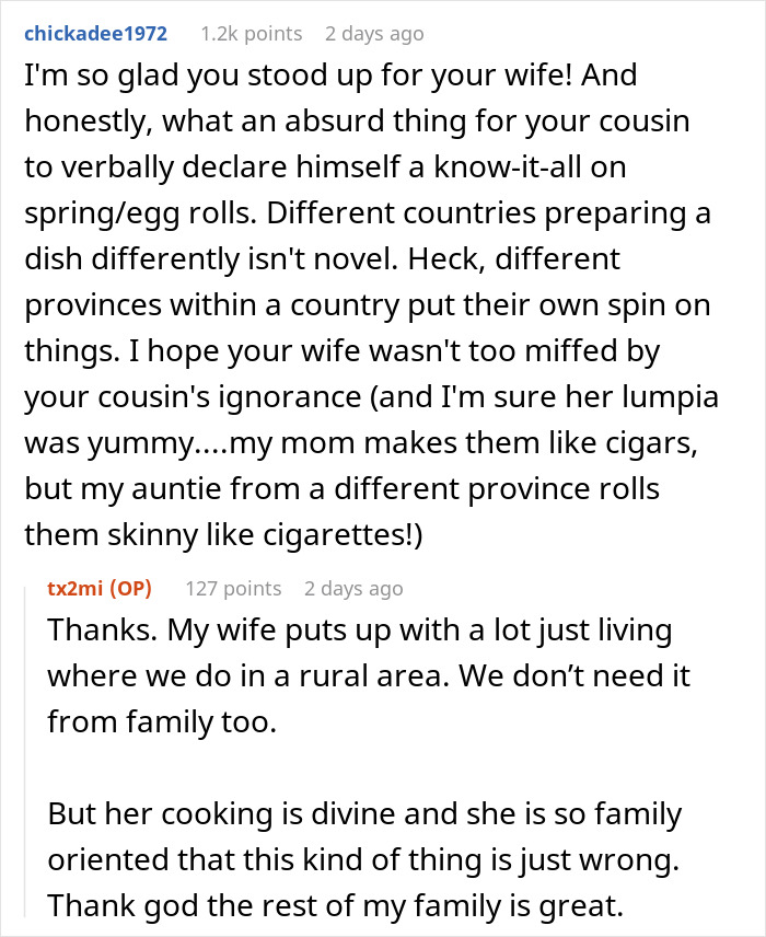 Cousin Keeps Criticizing Man&rsquo;s Wife&rsquo;s Asian Food For Not Being 'Authentic' Enough, Gets Humbled