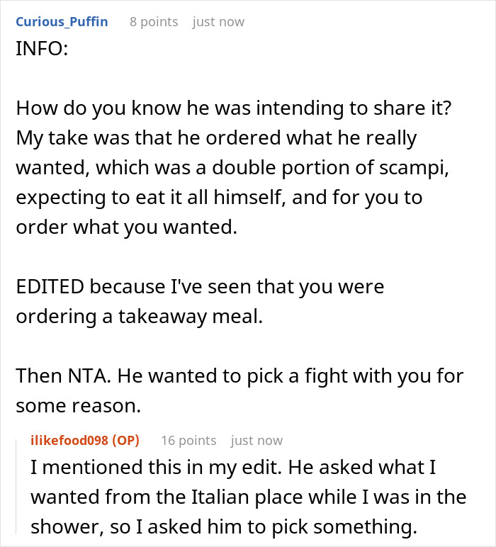“AITA For Telling My Boyfriend To Order 'Whatever He Wants', Then Getting Upset With His Choice?” “AITA For Telling My Boyfriend To Order 'Whatever He Wants', Then Getting Upset With His Choice?”