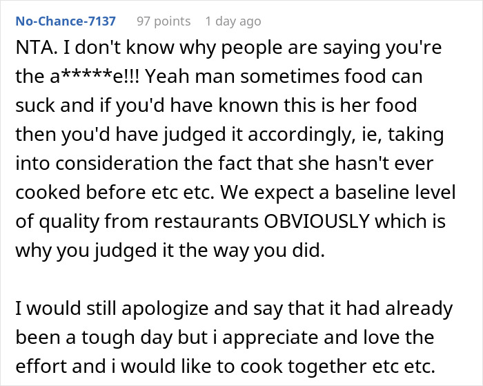 &ldquo;Borderline Gross&rdquo;: Wife Goes To Bed In Tears After Husband Mistakes Home Cooking For Takeout