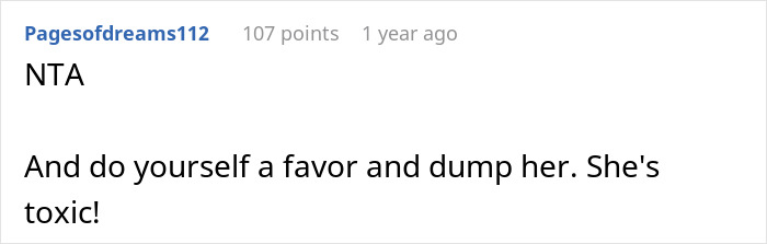 Screenshot of a Reddit comment discussing a girlfriend, suggesting she's toxic. Screenshot of a Reddit comment discussing a girlfriend, suggesting she's toxic.