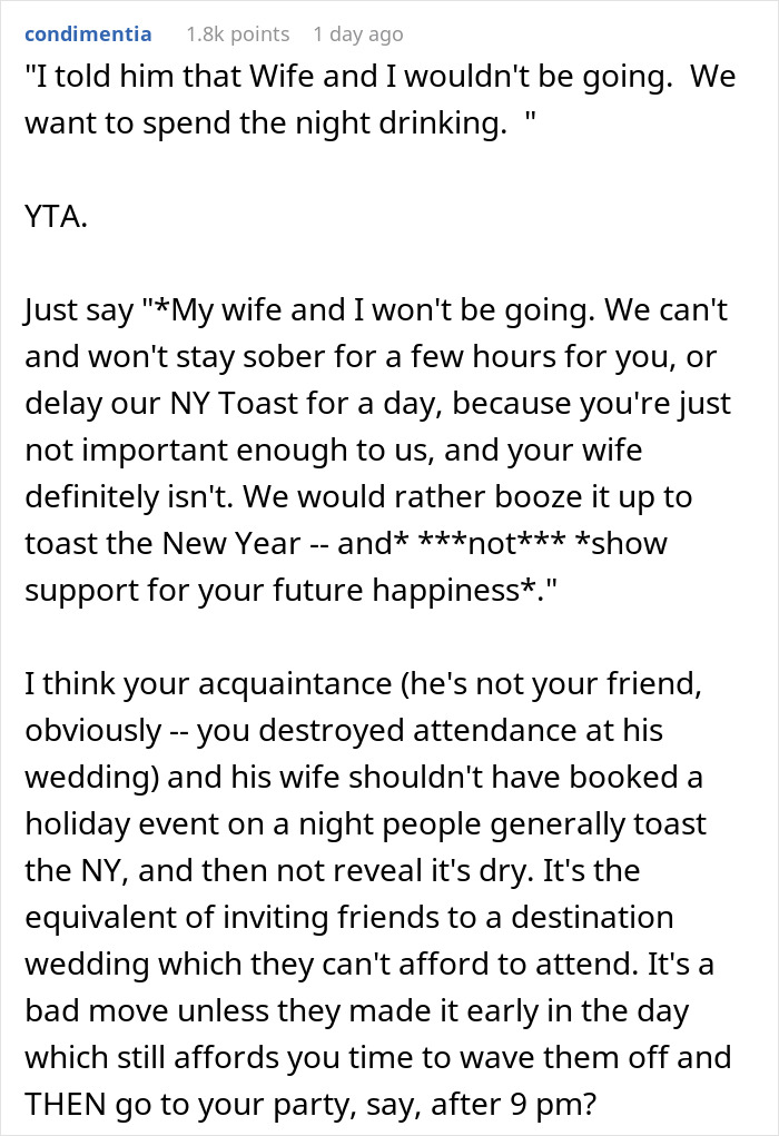 &ldquo;Am I The Jerk For Last Minute Declining To Go To A Friend&rsquo;s Dry Wedding On New Year&rsquo;s Eve?&rdquo;