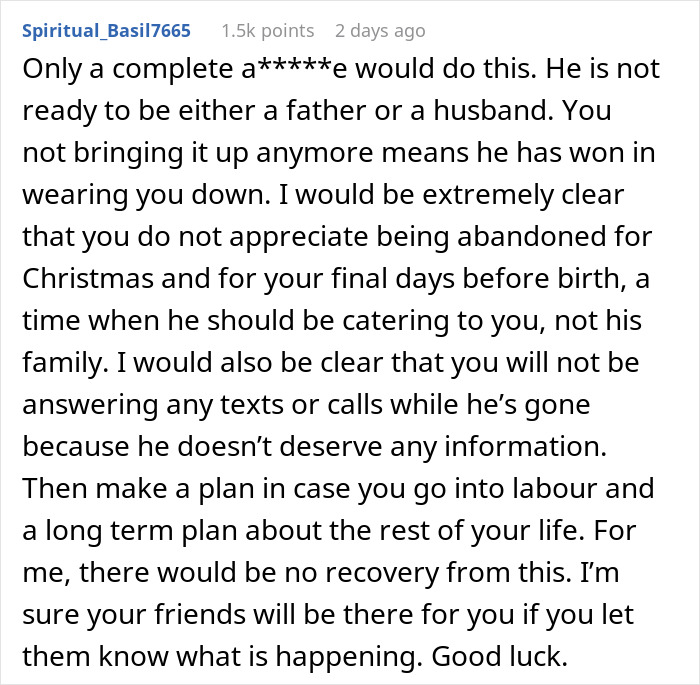 Heavily Pregnant Woman Wonders If She's A Jerk For Asking Her Fianc&eacute; To Spend Christmas With Her