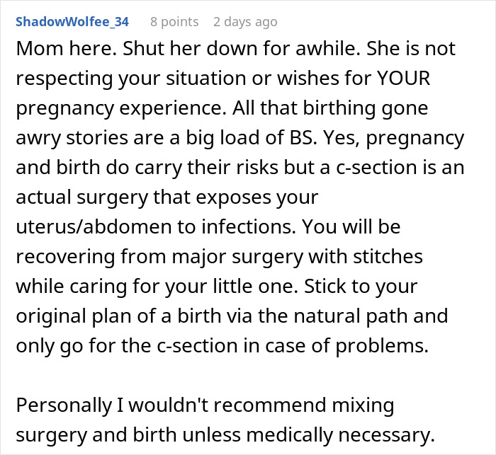 Woman Shares Her Delusional Parents Want Her To Have A C-Section So It Will Fit Their Plans