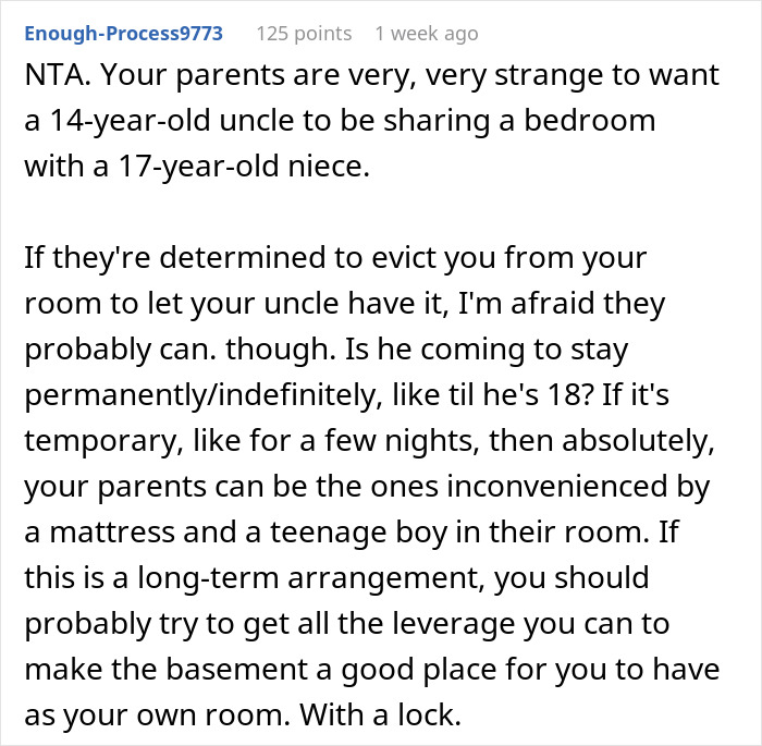 Daughter Refuses To Share Her Bedroom With Mom&rsquo;s 14 Y.O. Brother, Parents Are Furious