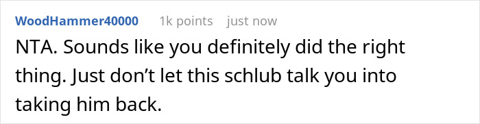 Screenshot of a Reddit comment discussing a woman dumping her boyfriend over an unthoughtful Christmas gift involving his pants.