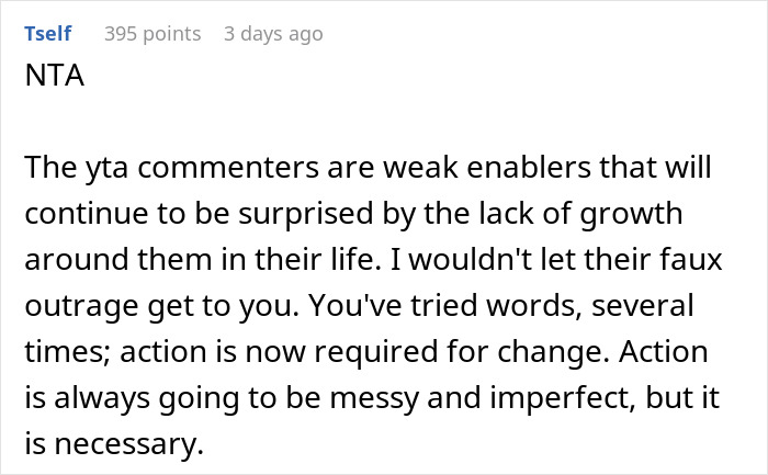 Comment on a mom asking if kicking out husband and son before Christmas was an overreaction, labeled NTA.