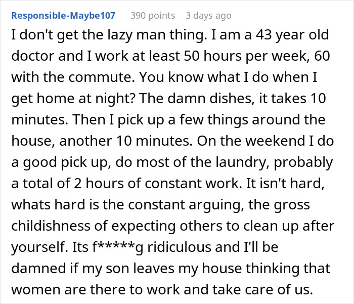 Comment discussing mom asking if kicking out husband and son before Christmas was an overreaction about family conflict.