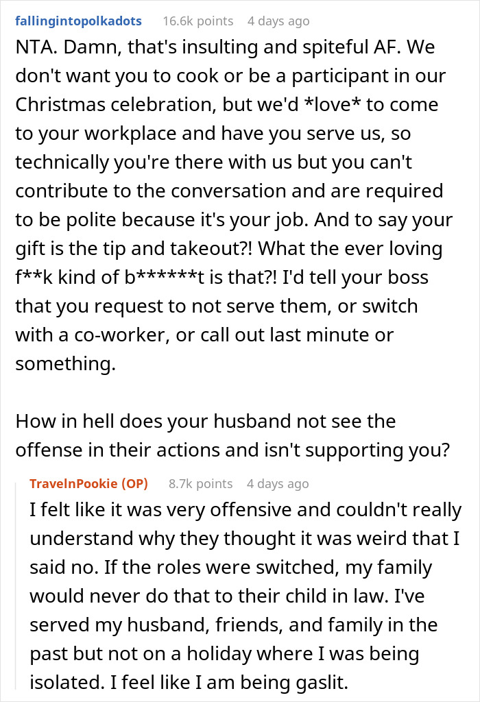 "You Are The Help": Woman Shares In-Laws Planned For Her To Serve Them During Christmas Dinner "You Are The Help": Woman Shares In-Laws Planned For Her To Serve Them During Christmas Dinner