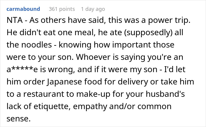 Stepdad Eats All Of 12 Y.O.’s Imported Noodles Without Permission To Make A Point, Mom Loses It Stepdad Eats All Of 12 Y.O.’s Imported Noodles Without Permission To Make A Point, Mom Loses It