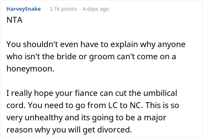 Bride-To-Be Is Forced To Tell Her Mother-In-Law Why She Can’t Come On Their Honeymoon Bride-To-Be Is Forced To Tell Her Mother-In-Law Why She Can’t Come On Their Honeymoon