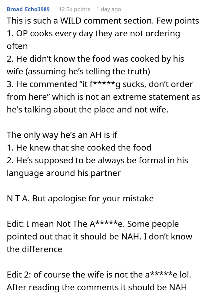 &ldquo;Borderline Gross&rdquo;: Wife Goes To Bed In Tears After Husband Mistakes Home Cooking For Takeout