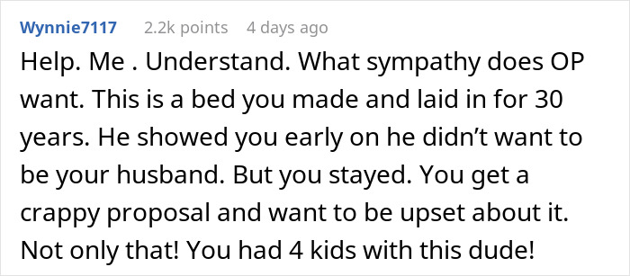 BF Decides It's Finally Time To Propose After 30 Years And 4 Kids, Is Met With An Eye Roll BF Decides It's Finally Time To Propose After 30 Years And 4 Kids, Is Met With An Eye Roll