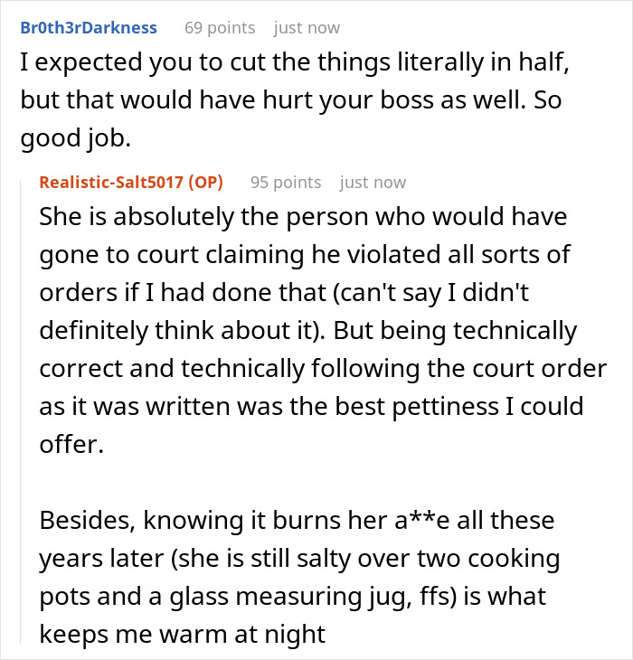 Petty Ex-Wife Wants Half Of Everything, Is Furious When She Gets Exactly That And Not A Bit More Petty Ex-Wife Wants Half Of Everything, Is Furious When She Gets Exactly That And Not A Bit More