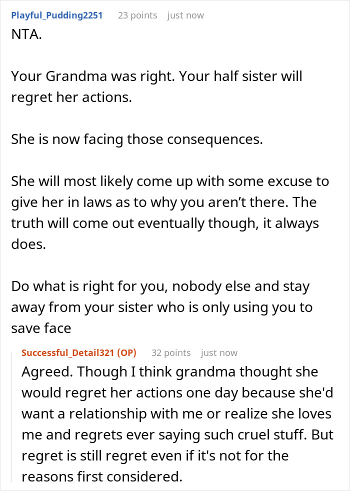 Half-Sister Who’d Rather Pretend Her Sibling Doesn’t Exist Requests She Attend Her Wedding Half-Sister Who’d Rather Pretend Her Sibling Doesn’t Exist Requests She Attend Her Wedding