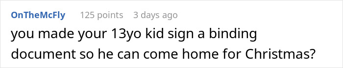 Comment about a mom questioning if kicking out husband and son before Christmas was an overreaction.