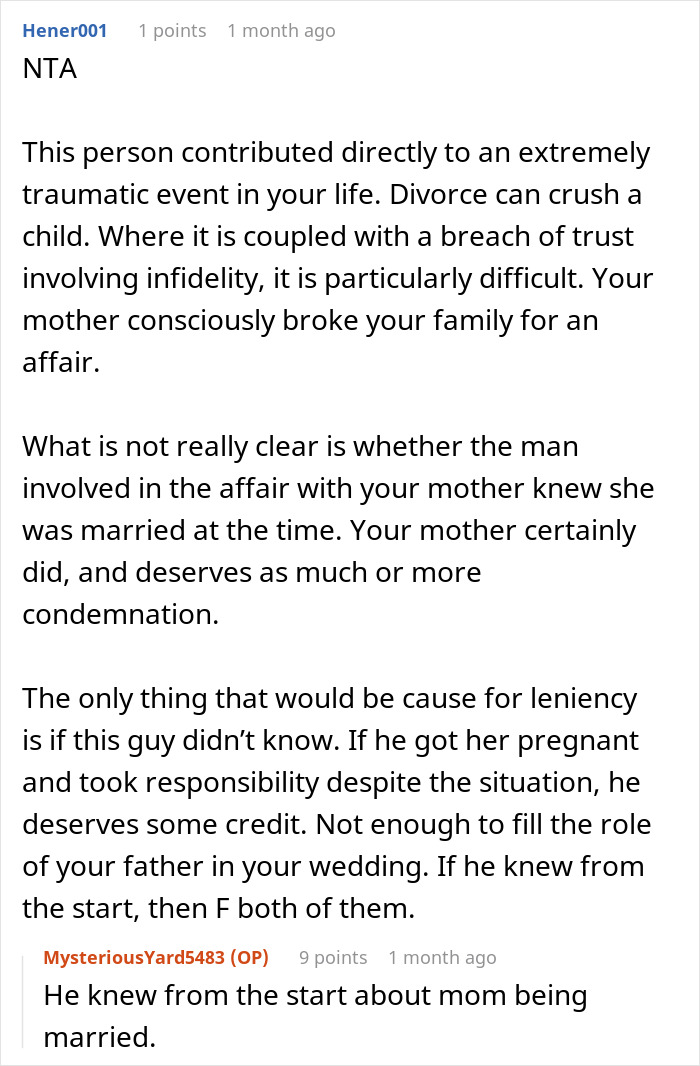 Woman Refuses To Let Mom’s Cheating Affair Partner Walk Her Down The Aisle, Causes Drama Woman Refuses To Let Mom’s Cheating Affair Partner Walk Her Down The Aisle, Causes Drama