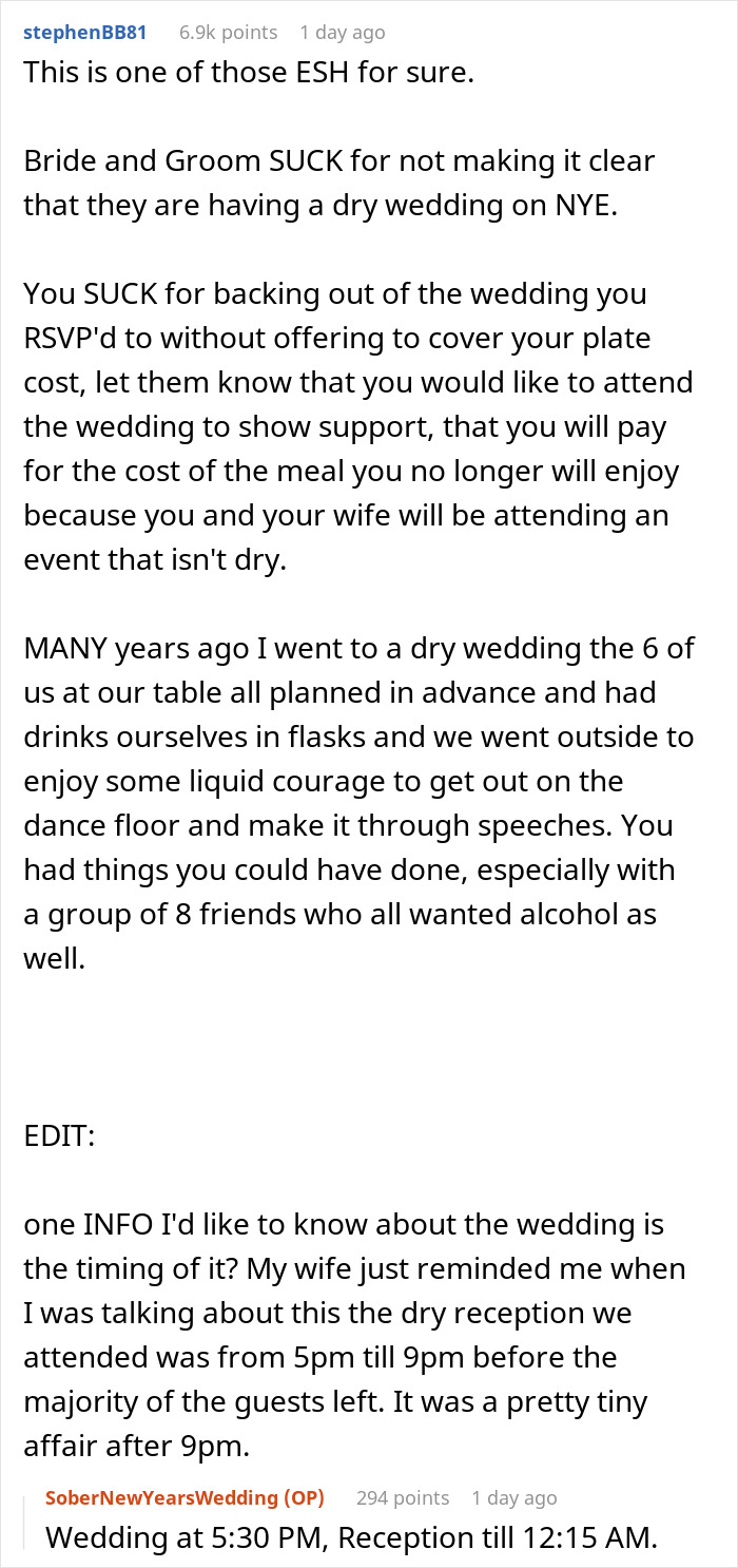 &ldquo;Am I The Jerk For Last Minute Declining To Go To A Friend&rsquo;s Dry Wedding On New Year&rsquo;s Eve?&rdquo;